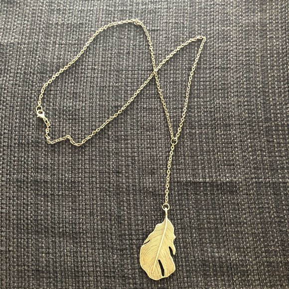 Jewelry - Antique Brass Feather Y-Necklace